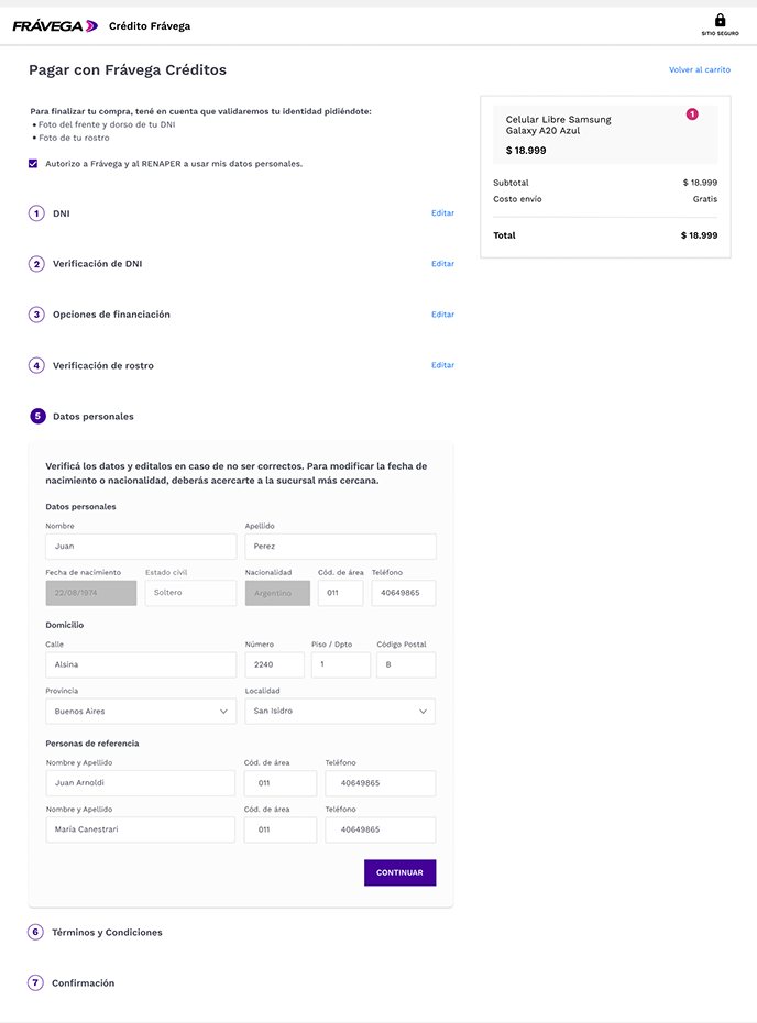 Personal details with pre-filled, verified data locked and clear guidance on what can be edited.