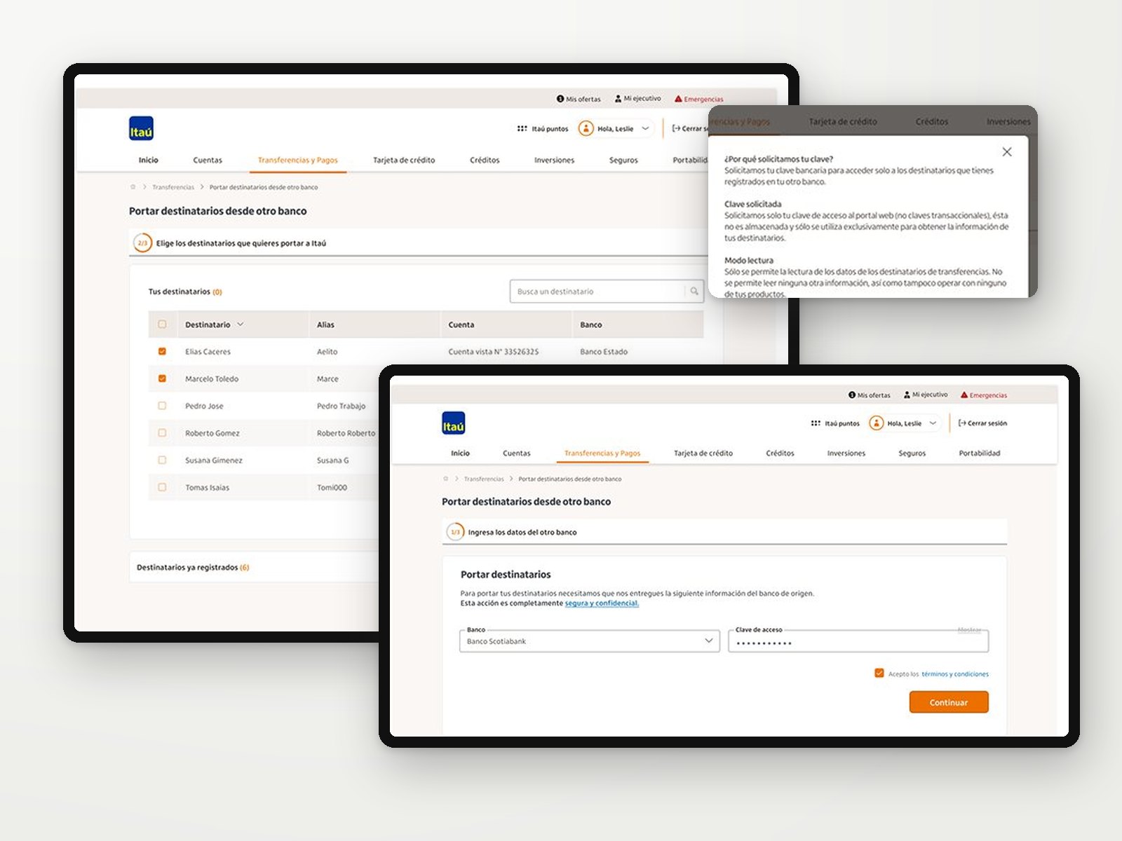 Itaú Chile: Transfer recipients