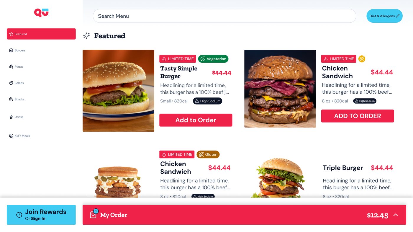 Landscape menu with category sidebar